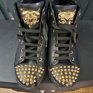 Philipp plein black men leather sneakers,high top size 40